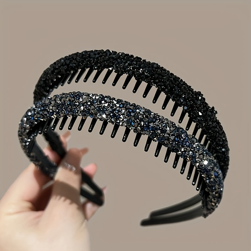 2 Full Diamond Hairbands with teeth and anti-slip for washing face and makeup.