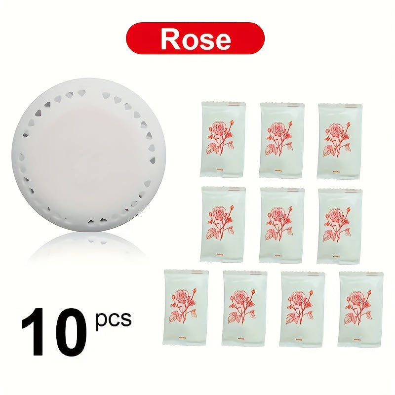 10 Blooming Breeze Air Freshener tablets with long-lasting cherry blossom and lavender fragrance for home and car, closet and wardrobe deodorizer, includes extra shell.