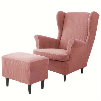 Contemporary 3-piece armchair and ottoman slipcover set made of polyester and spandex with elastic band, machine washable and non-slip grip design for single-seat sofa.