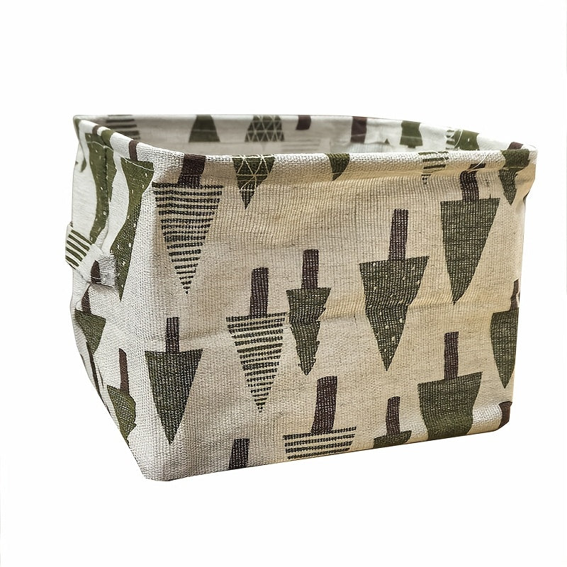 Waterproof desktop storage box made of printed cotton and linen with handle, suitable for organizing sundries.