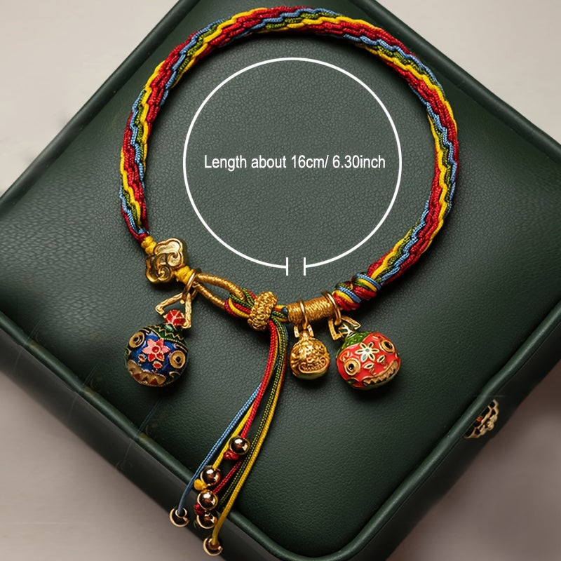 Handmade Chinese Style Braided Rope Bracelet with Colorful Swallowing Golden Beast Pendant, Lucky Bracelet for Women. Perfect Gift for Girlfriend or Friends.