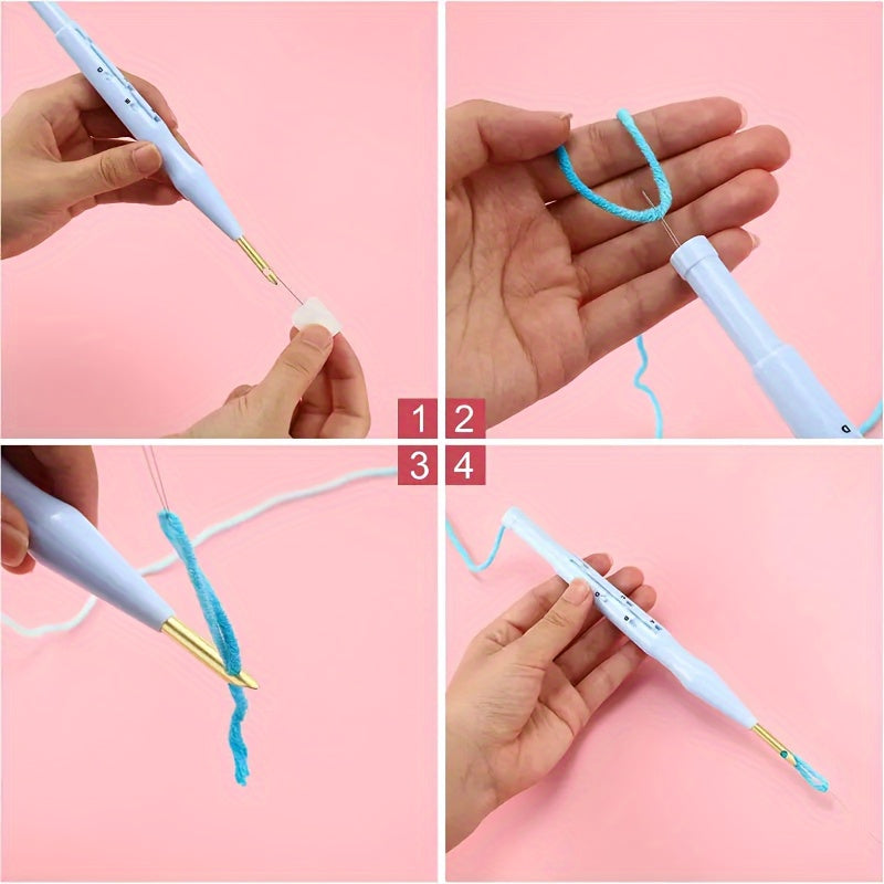 DIY Punch Needle Kit with Stainless Steel Pen in Light Blue - Versatile tool for creative hand embroidery and knitting projects.