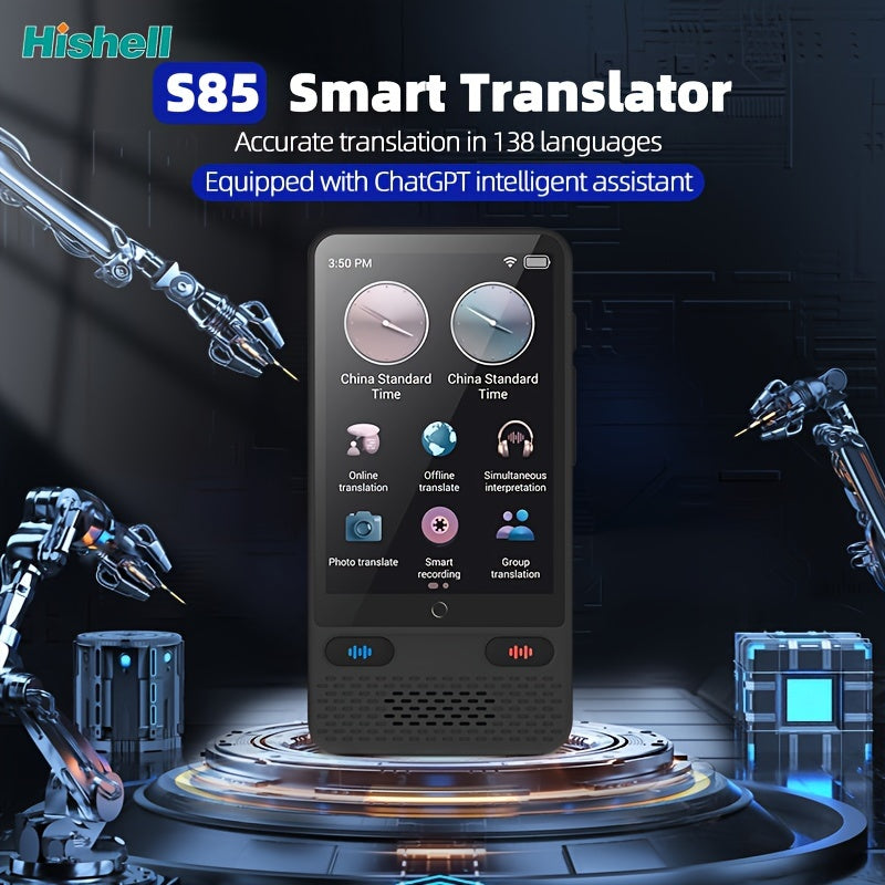 Two-way real-time voice translator with offline support for 138 languages and a 8.99cm HD touch screen. Ideal for travel, business, and study.