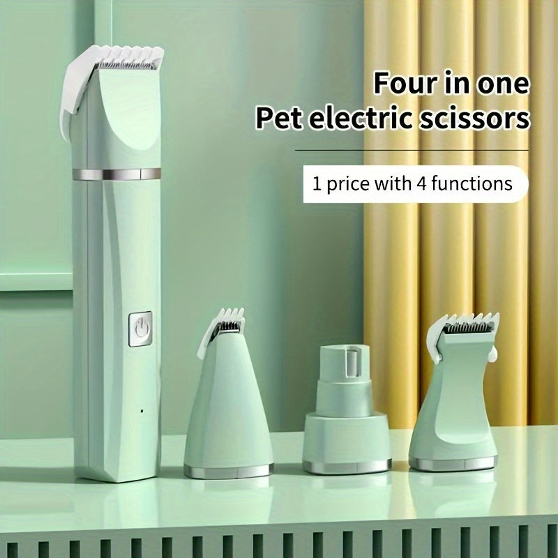 4-in-1 USB Rechargeable Pet Grooming Kit for Cats and Dogs: Includes Electric Hair Clippers, Nail Trimmer & Foot Shaver