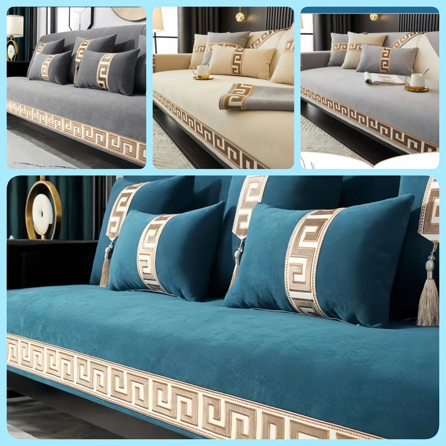 Elegant Bohemian Chenille Sofa Cover - All Season Fit, Non-Slip & Pet-Friendly, Modern Geometric Pattern, Fits Single to Four-Seater Sofas, Machine Washable, Ideal for Living Room.