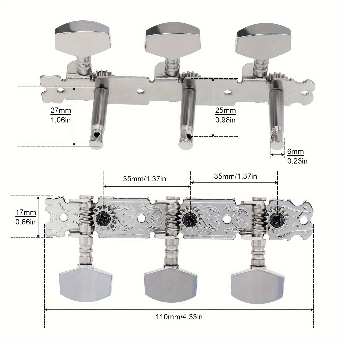 1 Pair of Chrome Plating Guitar Tuning Pegs for Acoustic Folk Guitar