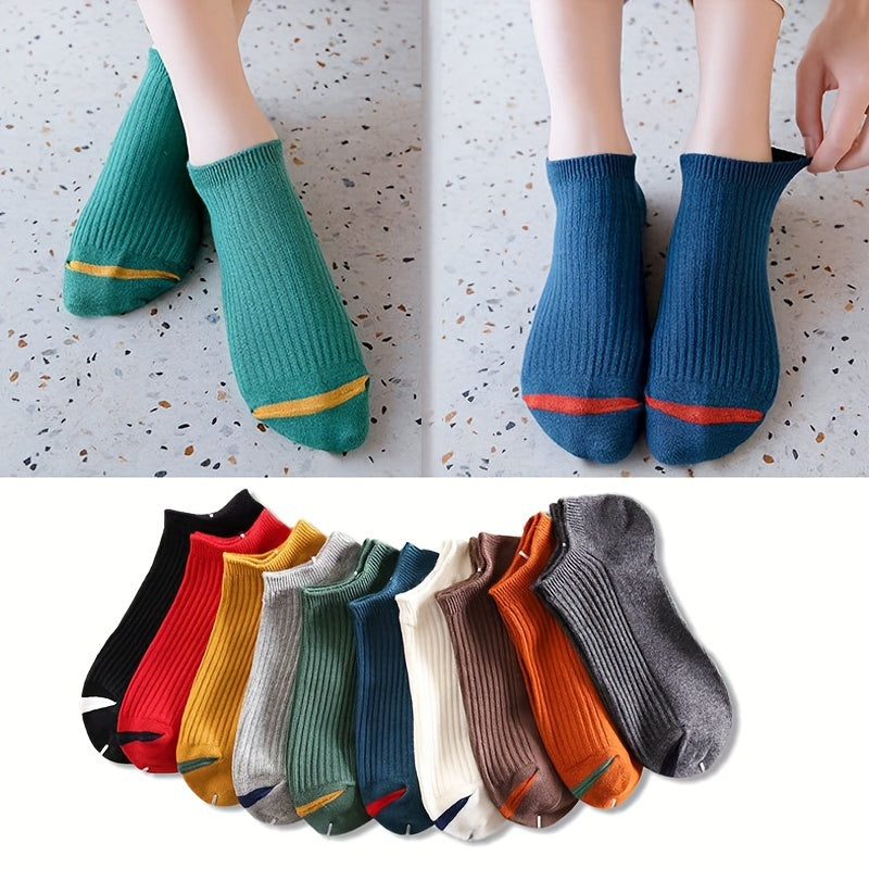 10 Pairs of Men's Solid Liner Anklet Socks, Breathable and Absorbent for Outdoor Wear