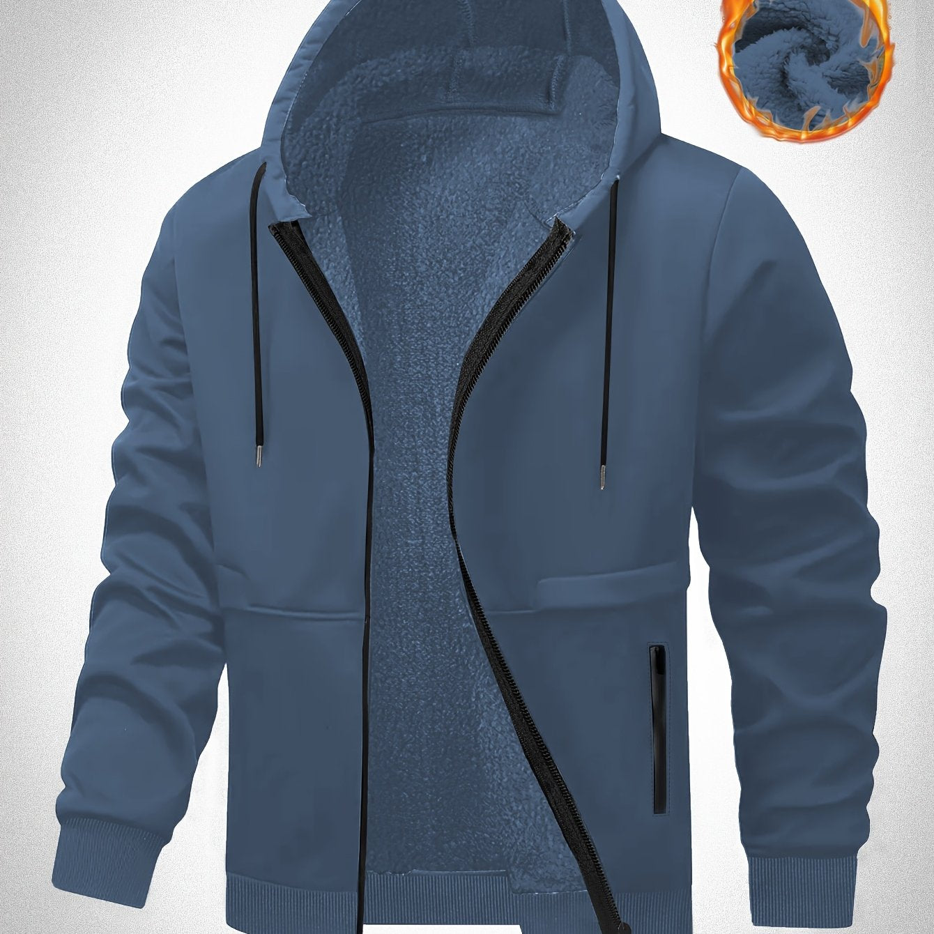 Plus Size Men's Hooded Jacket with Fleece Lining, Cozy for Fall/Winter