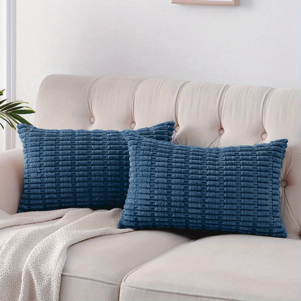 2 Corduroy Decorative Throw Pillow Covers, Soft Boho Striped design for modern farmhouse home decor, suitable for sofa, living room, couch, and bed. Pillow cores not included.