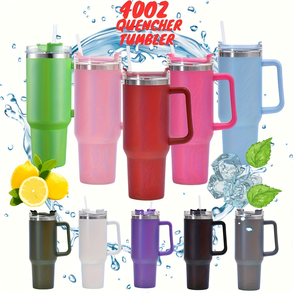 Reusable 40oz stainless steel tumbler with straw, double wall insulation, and handle. Great gift for teachers.