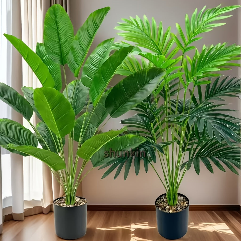 Two premium artificial palm plants, 81.84cm tall with 36 large leaves. UV resistant for home and office decor, indoor/outdoor use. Ideal for weddings and holidays. High-end quality