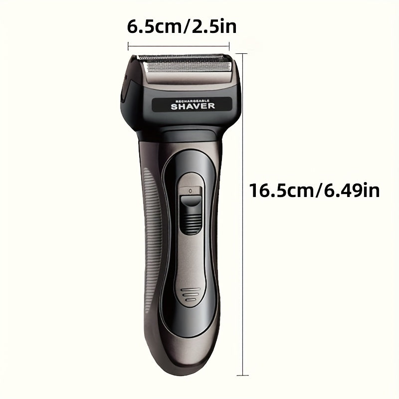 USB rechargeable electric shaver, nose hair trimmer, and hair clipper in one grooming kit. Includes 600mAh nickel battery and hypoallergenic precision blades. Made of durable ABS plastic.