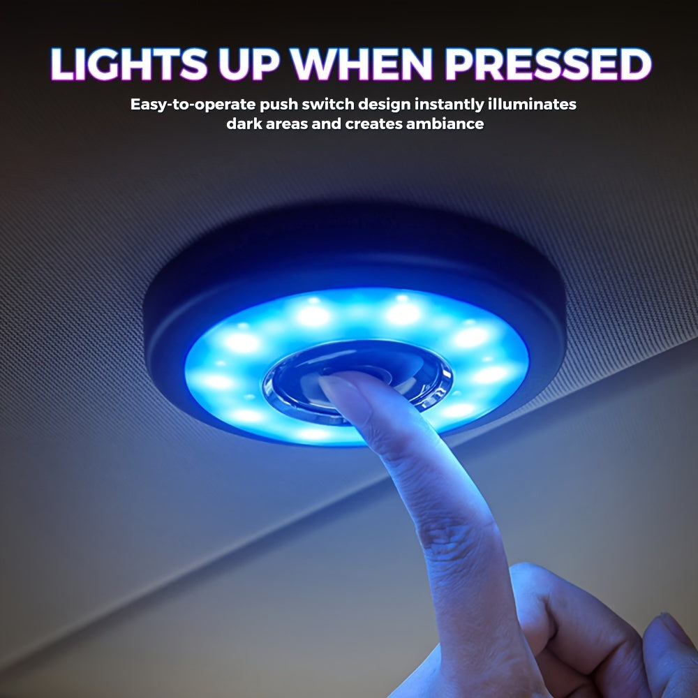 1pc USB rechargeable LED car ceiling light with 3 colors, magnetic roof attachment for vehicle and RV use, and can also be used as a reading or cabinet light in the bedroom.