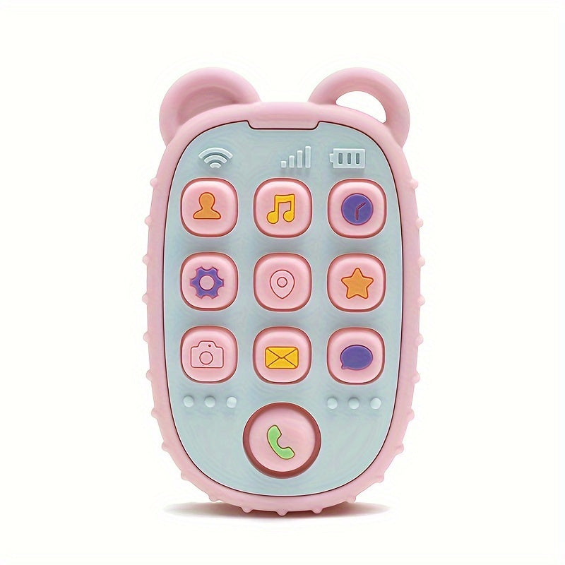 Silicone Teether in a Creative Phone Shape, BPA Free and Soft Textured. Perfect Gift for Christmas, Halloween, Thanksgiving, New Year's, or Valentine's Day.