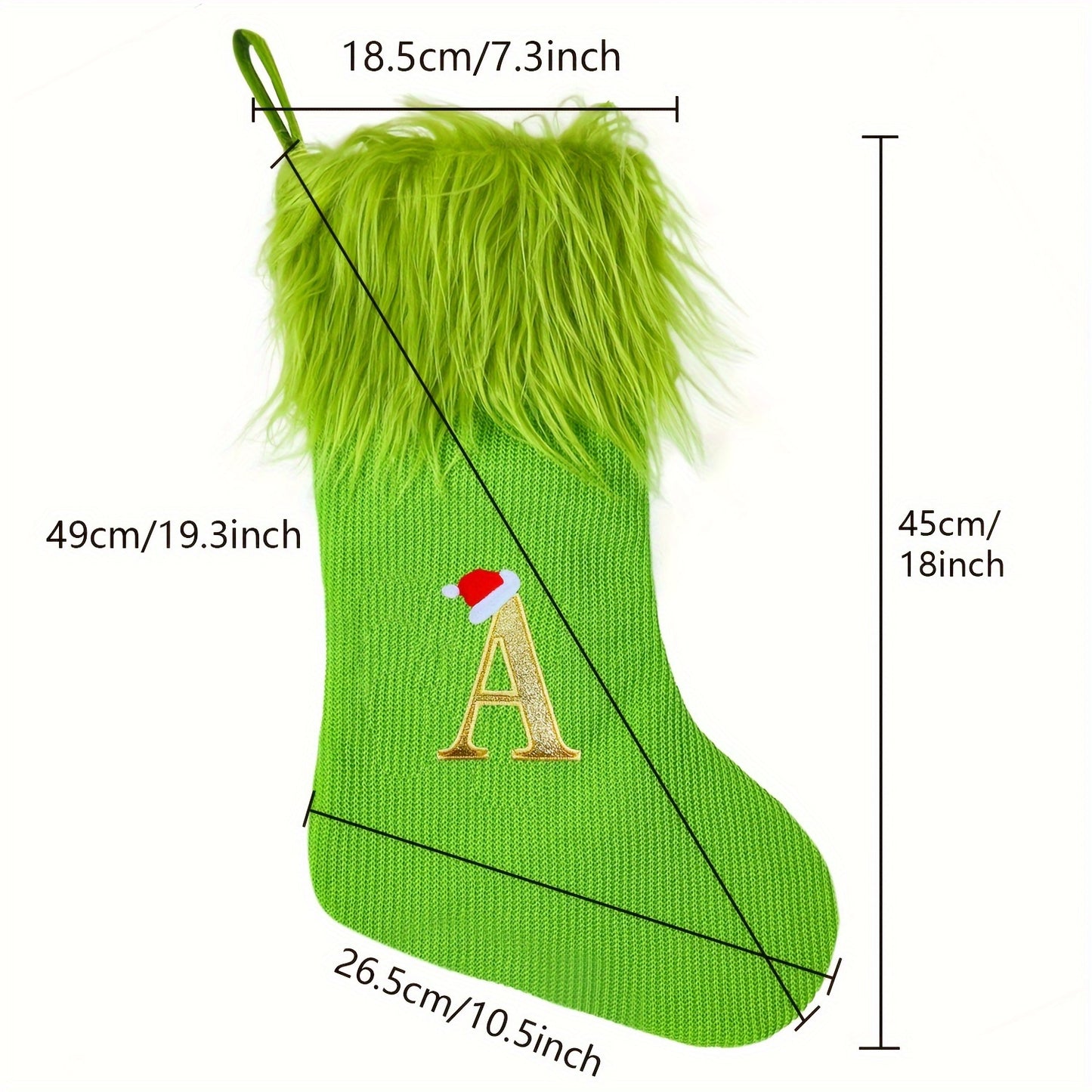 Modern Green Christmas Stocking with Custom Initial Embroidery, Perfect for Holiday Gifts - Single Pack