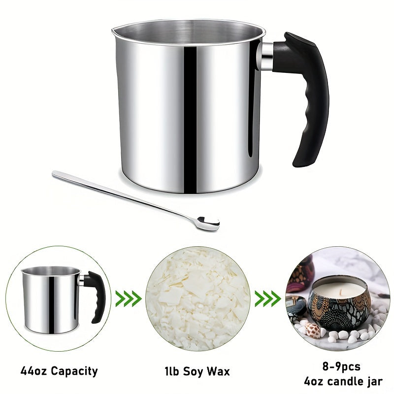 DIY Candle Making Kit includes 45 pieces, 1.3L pouring pot, wax, wicks, sticker, holder, and spoon.