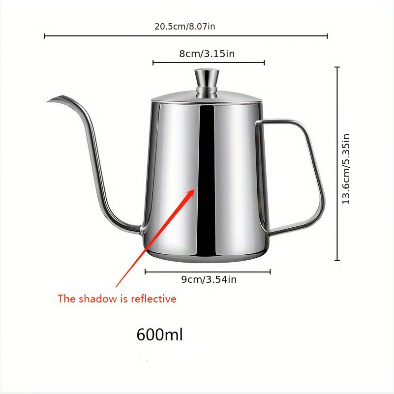 Stylish Japanese Stainless Steel Pour Over Coffee Kettle with Teflon Coating, Small Drip Coffee Pot with Cover and Curved Spout, 350-600ml Size