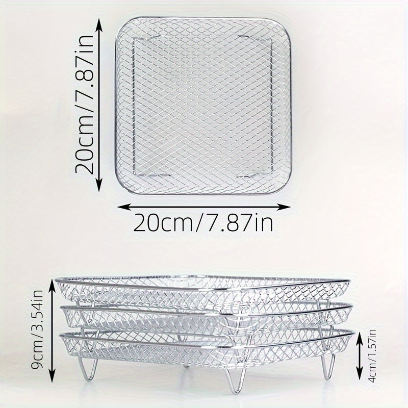 Нержавеющая стальная сушилка с 3 ярусами - универсальный аксессуар для аэрогрилей и барбекю, с дренажом для использования на кухне и в столовой.