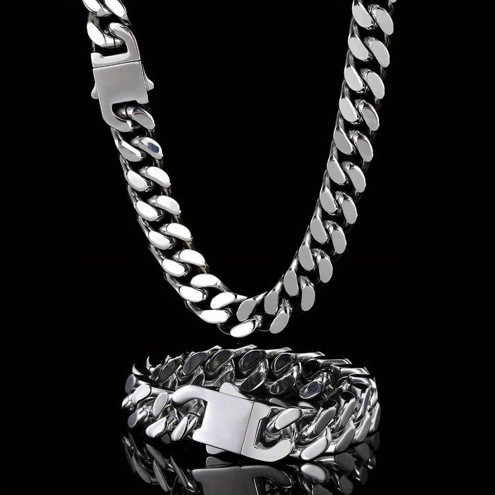 1 piece of Hip Hop Titanium Steel Necklace with Non-fading Glossy Finish, featuring an 8.10.12mm Cuban Chain - A Stylish Accessory for Men