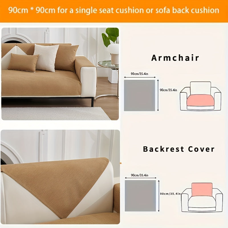 Water-resistant, non-slip velvet sofa cover fits various sofa sizes and styles. Machine washable and pet-friendly. Suitable for armchairs, loveseats, 3-seaters, 4-seaters, and sectional sofas.