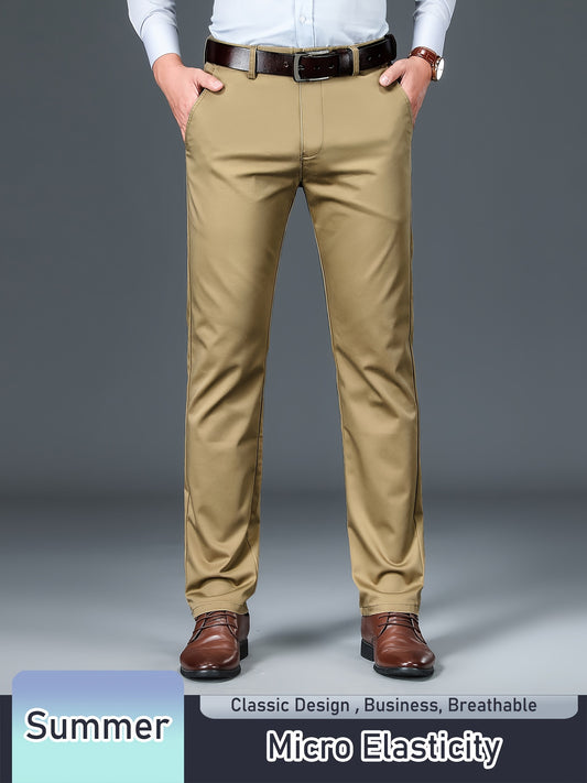 Men's solid pants with pockets, regular fit trousers for outdoor activities in spring and autumn.