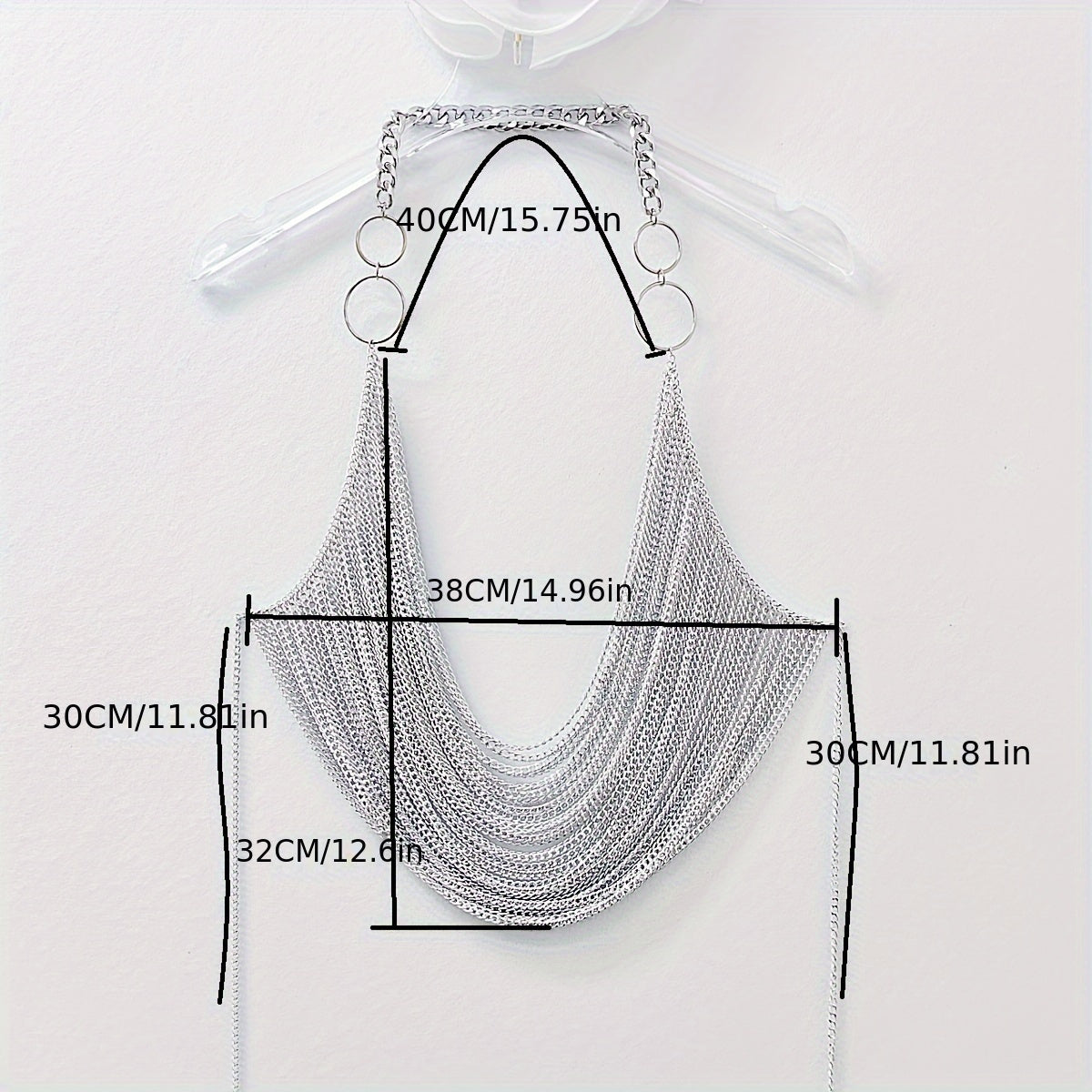 The Y2K Hanging Silvery Body Chain is perfect for music festivals and street rock fashion.