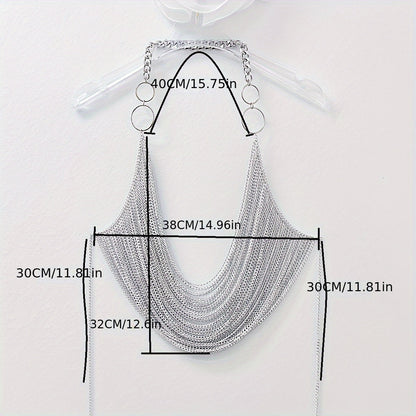 The Y2K Hanging Silvery Body Chain is perfect for music festivals and street rock fashion.