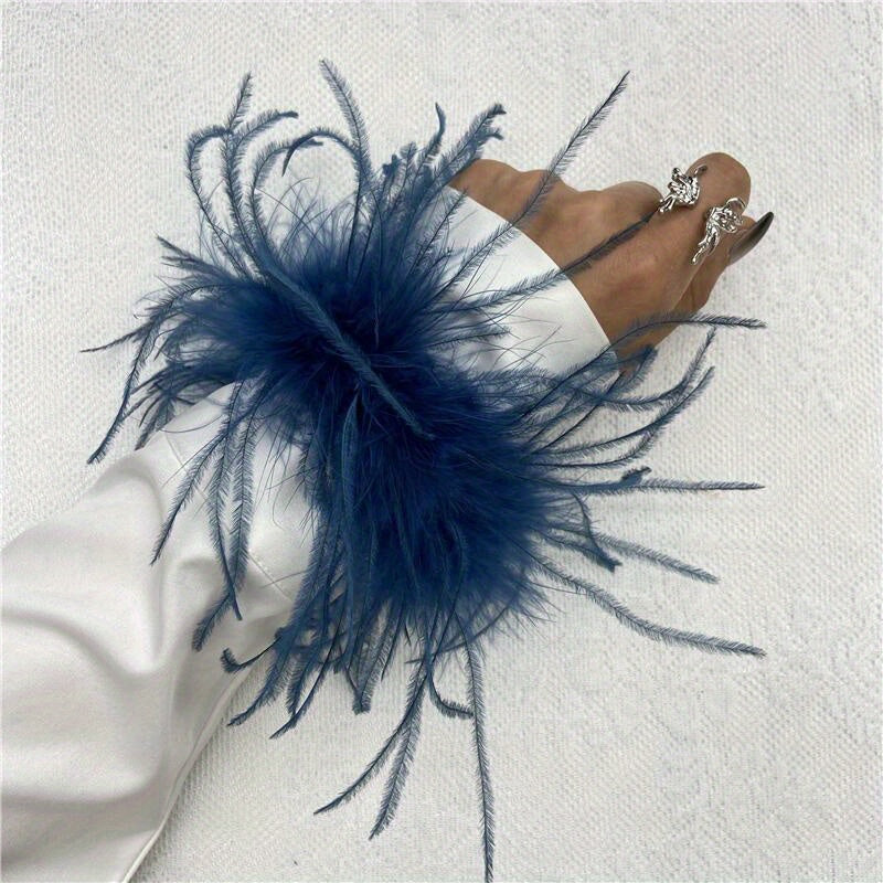 Ostrich Feather Wrist Cuffs Available in 20 Colors, Solid Color Carnival Slap Bracelets Perfect for Halloween Cosplay, Party Accessories, Non-Elastic Feather Anklet Bracelet