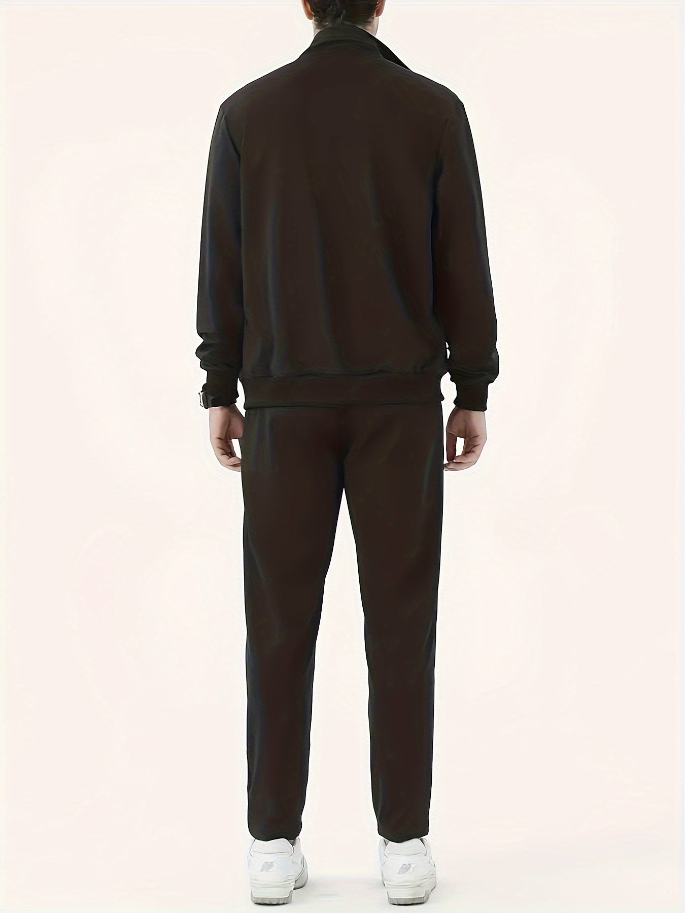 Men's Casual 2-piece Outfit for Fall/Winter: Solid Color Zip Jacket & Drawstring Pants