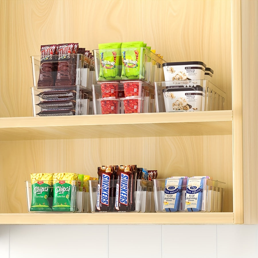 Clear Plastic Pantry Organizer Bins with Removable Dividers - Made of Food-Safe PET Material, Perfect for Kitchen Storage in Fridge, Countertop, and Cabinet - Great for Snacks, Beverages, and More - Ideal Kitchen Organizers for Storage