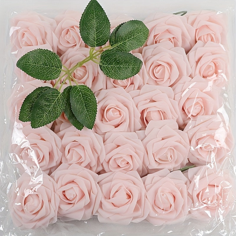 25 artificial roses with 2 green leaves, perfect for weddings, holidays, birthdays, parties, and home decor.