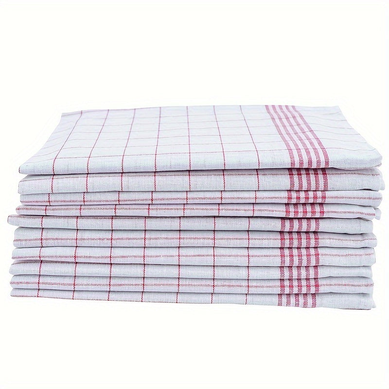 6/12pcs Dishcloths in 2 colors with Fabric Striped and Chequered Kitchen Towel designs (Blue Check and Red Check) for Kitchen and Restaurant use. Great kitchen supplies.