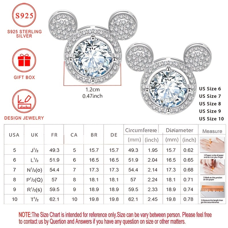 Add a touch of elegance and sexiness with these stunning 925 Sterling Silver earrings featuring a cute Mickey design accented with sparkling cubic zirconia. These large studs are perfect for both daily wear and special occasions. The silver plated