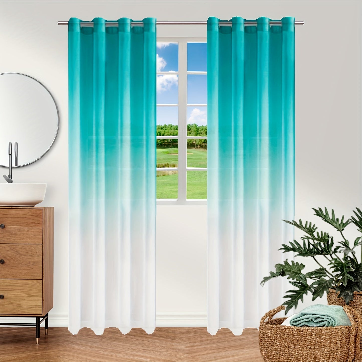 Upgrade your bedroom or living room decor with this stunning Bohemian Ombre Sheer Curtain. The semi-sheer design features a beautiful gradient from blue to white, adding a touch of sophistication to any space. Made from UV protective polyester, this