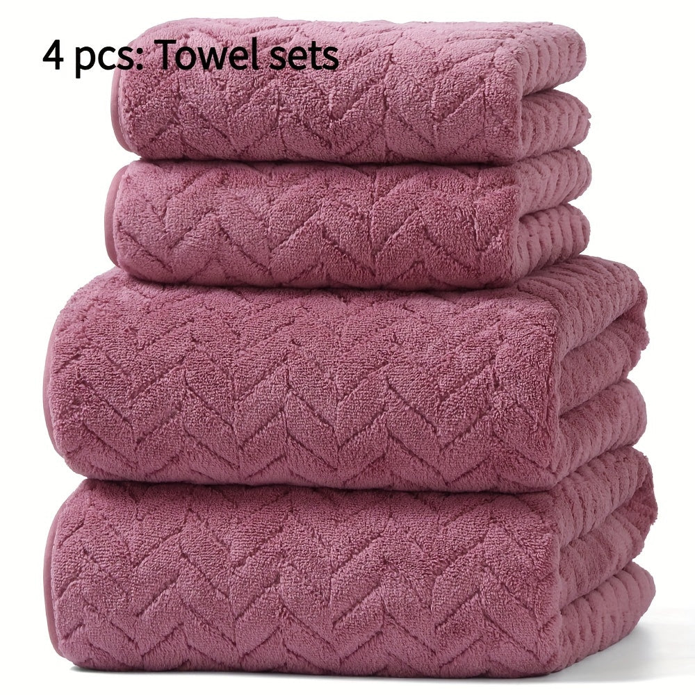 Christmas-themed 4-Pack Bath Towel Set by BAYEXY, Soft and absorbent, Modern Polyester blend with Herringbone Stripe, High Absorbency, Rectangular shape, Knitted design, 280g/㎡ weight, Ideal for home use.