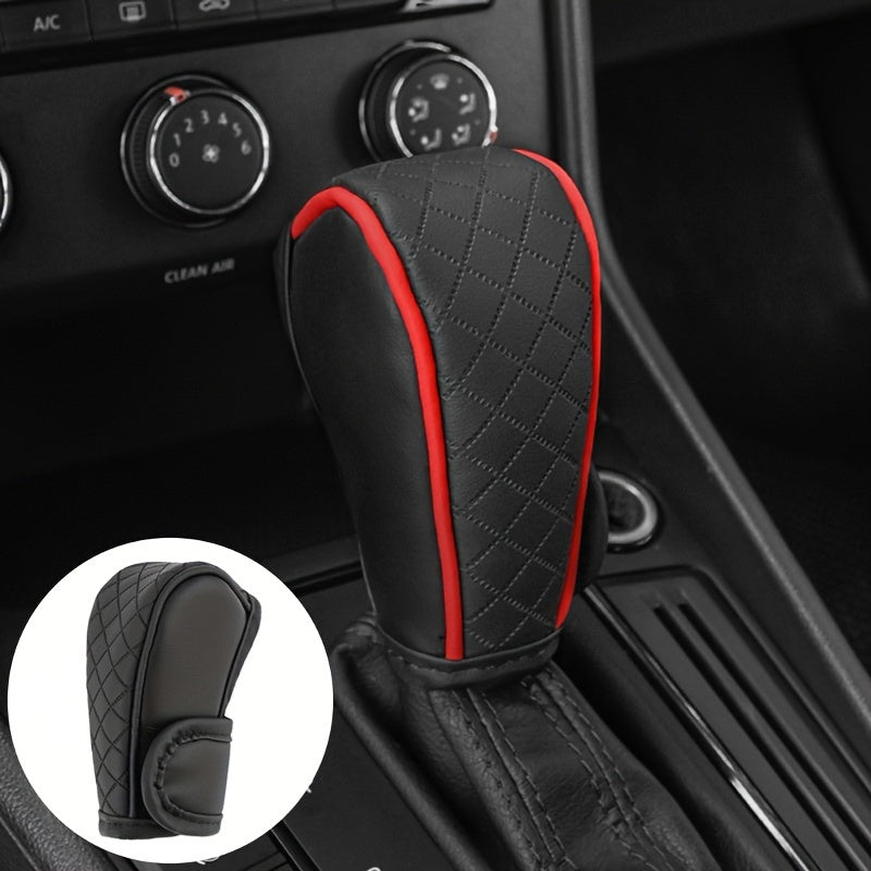 Black PU Leather Anti-slip Car Gear Shift Knob Cover for Driving Control.