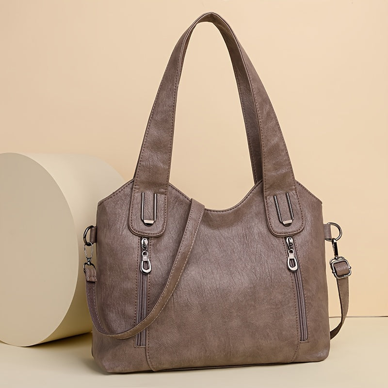 LYTING Women’s Light Brown Tote Bag with Detachable Strap, Zip Closure, Multiple Compartments for Everyday Use, Versatile and Stylish.