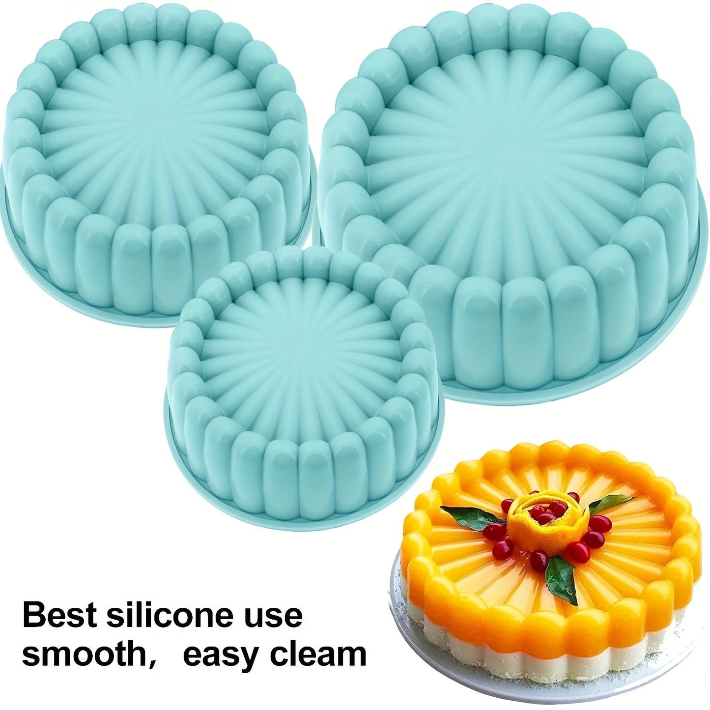 Create mouthwatering cakes with ease using this 3-piece Round Flower Cake Pan Set. These versatile nonstick silicone cake molds are ideal for weddings, family gatherings, DIY projects, birthdays, and more!