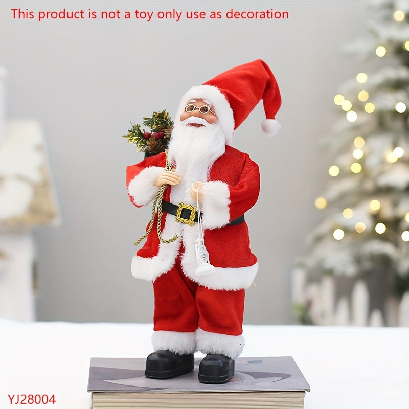 12-inch Classic Santa Claus Figurine in Red & Black Attire for Festive Home Decor during Christmas and New Year's. Made of Durable Synthetic Fiber, Ideal for Window or Tabletop Display in Homes, Shopping Malls, and Hotels.