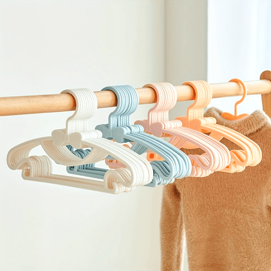 Set of 10 Kids' Clothing Hangers - Made of Sturdy Plastic, Space-Saving Design for Closet Organization