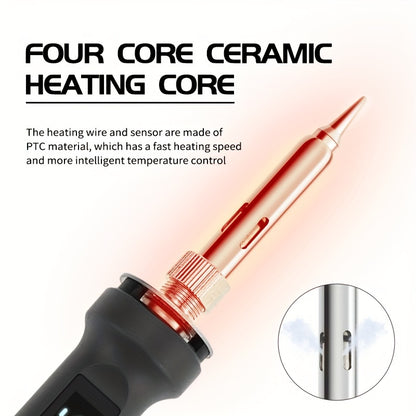 4pcs Soldering Iron Set with LCD Display, adjustable temperature 180 to 520°C, fast heating, suitable for DIY repair work. Kit includes welding wire and stand.