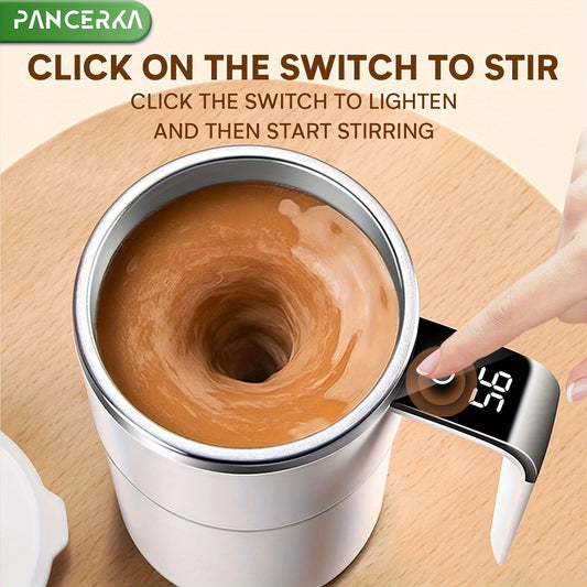 PANCERKA Self-Stirring Coffee Mug with Temperature Display - USB Rechargeable, Sealed Travel Tumbler for Hot Drinks