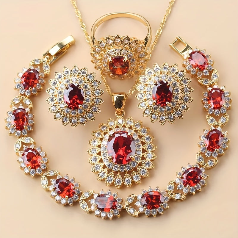 5-Piece Sunflower Jewelry Set with Cubic Zirconia for Women - Featuring Earrings, Ring, Necklace, and Bracelet - Ideal for Special Occasions like Weddings, Mother's Day, Valentine's Day, Parties, and Christmas, Perfect Gift for Brides