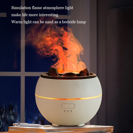 Portable 360ml flame night light humidifier with volcanic air and aroma diffuser for rooms and offices.