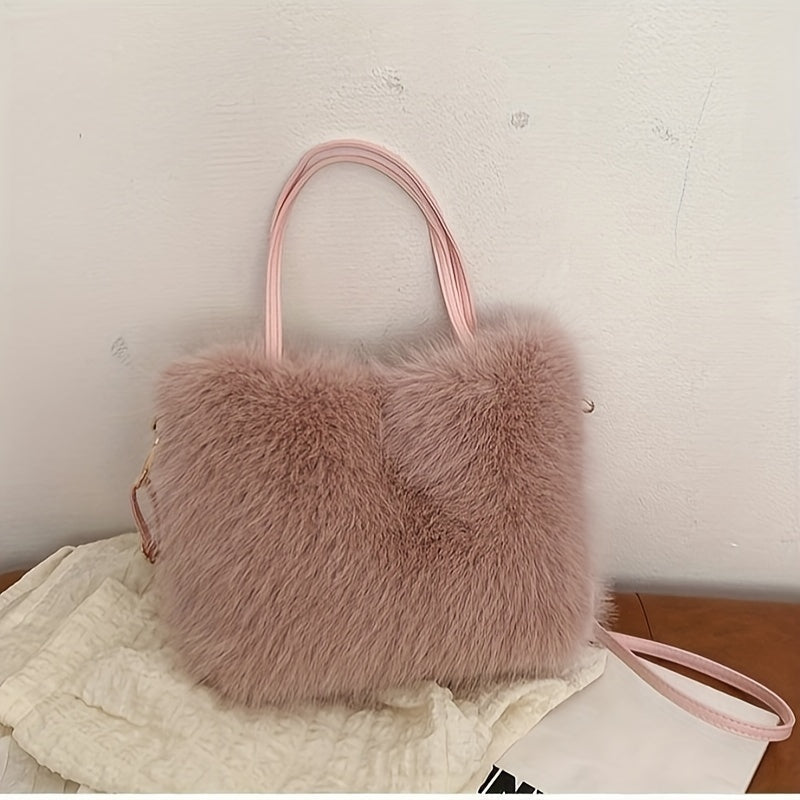 Women's Faux Fur Shoulder Bag, Chic and Comfortable, Adorable Crossbody Bag for Fall/Winter, Available in Pink, Coffee, Beige, and Black, Easily Foldable and does not include any accessories