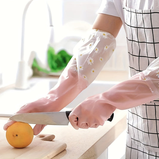 Get a set of waterproof PVC cleaning gloves with durable non-slip grip, perfect for use in the kitchen, bathroom, living room, furniture, and patio. These gloves come with an alcohol-free formula and are essential for keeping your home clean.