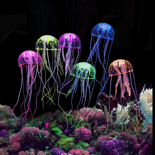 Luminous silicone jellyfish aquarium ornament for fish tank decoration.