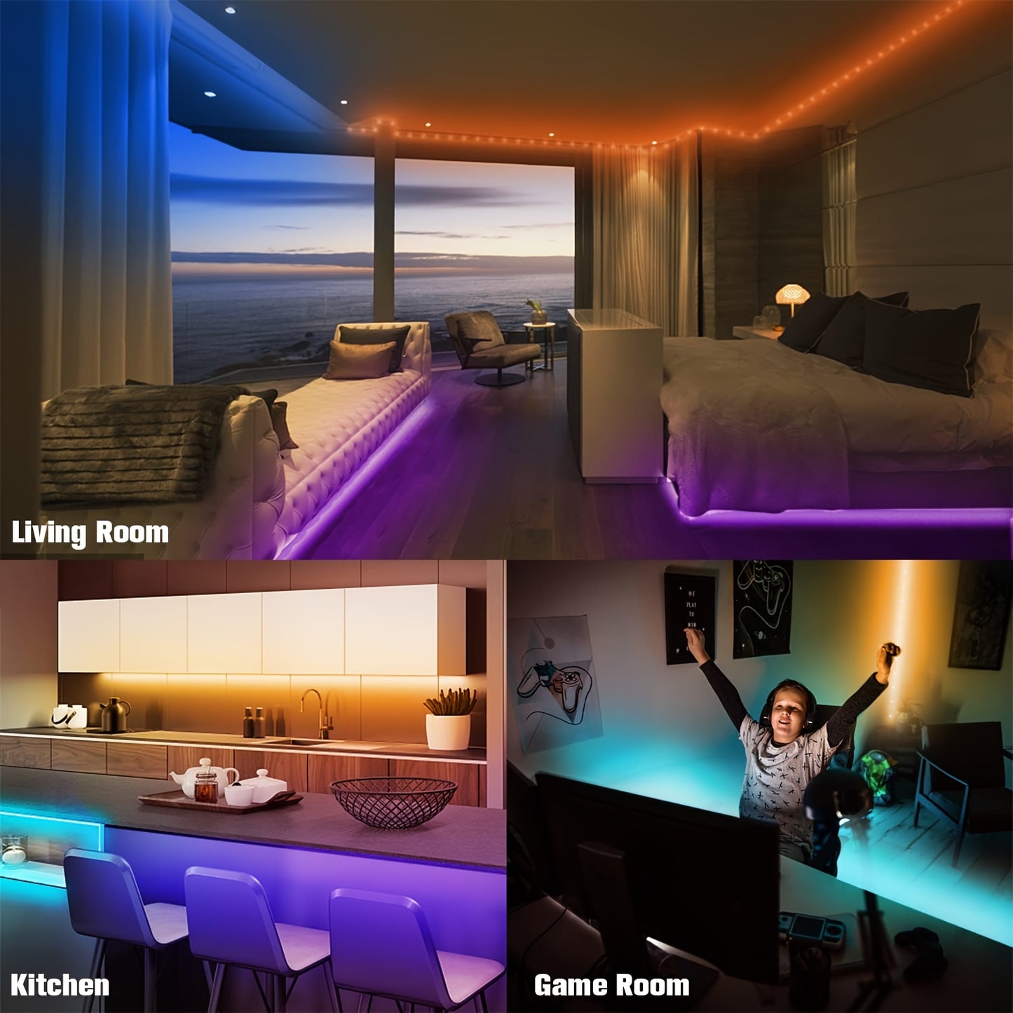 HBOWMDJIA Smart LED Strip Lights: 91.44cm-30.48m, Color Changing & Music Sync, App Control & Remote, USB Powered, Bedroom Ambiance & Party Decor.