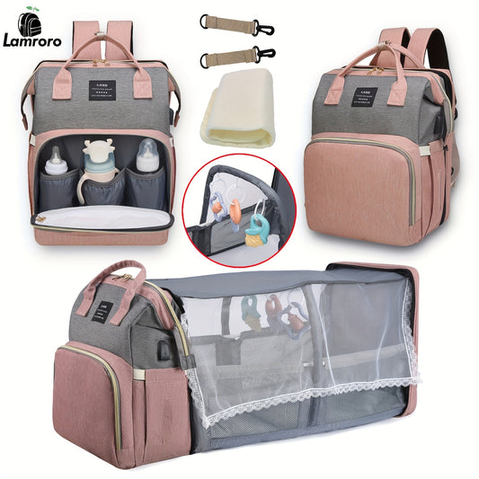 Get the ultimate convenience and style with the Lamroro Multifunctional Diaper Backpack! Made with a soft shell polyester, this daypack includes a changing station, mirror embellishment, multiple compartments, and a stylish striped pattern. Perfect for