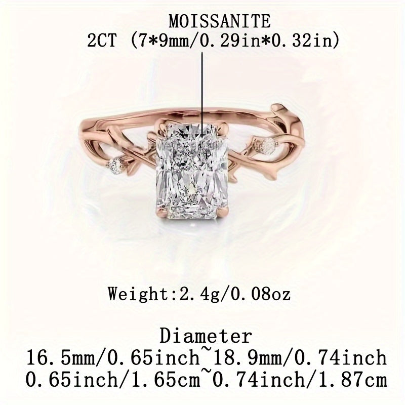 Stunning and One-of-a-Kind Engagement Ring for Women Featuring a 2ct Rectangular Moissanite on a Thorn Branch Design. This Versatile Luxury Jewelry Piece is Perfect for Valentine's Day, Mother's Day, or as a Birthday Gift for your Girlfriend. Presented